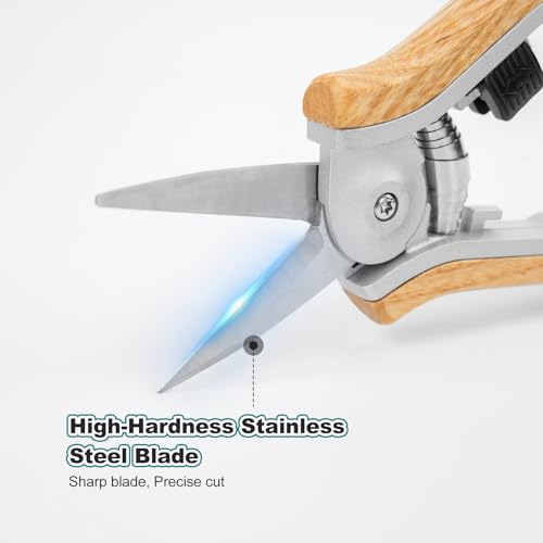 Berry&Bird Mini Pruning Shears for Gardening Straight Blades Hand Pruners with Wooden Handle Garden Scissors Snips Stainless Steel Trimming Small Clippers Bonsai Compact Size Shearing Tool - style: 6'' Straight Blade Scissors