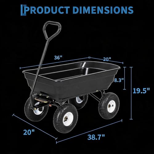 Heavy-Duty Utility Garden Dump Cart, 600Lbs Capacity - size: 600LBS