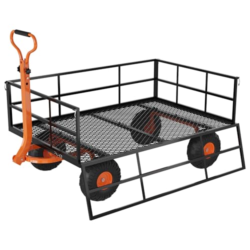 GarveeLife Heavy Duty Steel Garden Cart, 1200 LBS Capacity 3 in 1 Pullable Garden Wagon with 13 in Wheels, for Gardening Soil, Tools, and Plant Transport - color: Black Orange, size: 1200 lbs