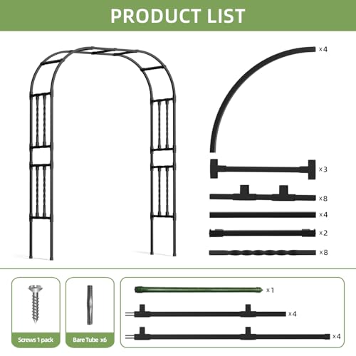 Square Tube Metal Garden Arbor Trellis,5.9x7.9FT - color: 5.9 FT L/Black, size: Full Arch
