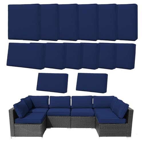 14Pcs Outdoor Cushion Covers Replacement Washable Waterproof UV w/Zipper for 6-Seaters Sofa Patio Slipcovers Set Seat and Back Covers Only (Deep Blue, 25x25x3.15inch) - color: Dark Blue, size: 25x25x3.15inch