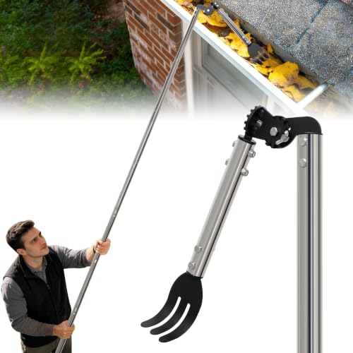 12FT Gutter Cleaning Tools from the Ground with Dual-Axis Adjustment - size: 12 Feet