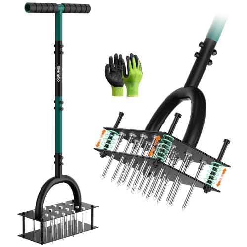 Grenebo Lawn Aerator Manual Aerator Lawn Tool with 16 Spikes, Black - color: Dark Green