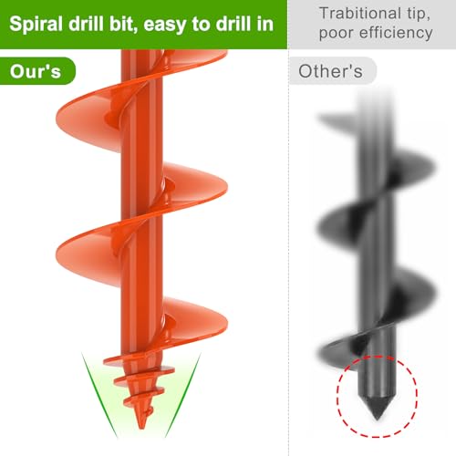 Insaga Threaded Auger Drill Bit for Post Hole Digger 4x12'', 3mm Thick Spiral Garden Earth Auger Bulb Drill Bit for Planting, Hole Digger for Fence Posts, Fits 3/8" Hex Drive Drill - size: 4x12''