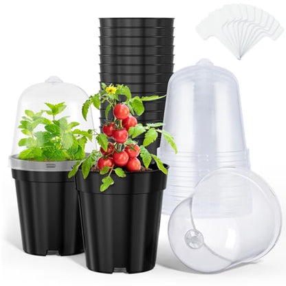 homenote 5 Inch Nursery Pots with Humidity Domes for Seed Starting (15 Pcs) - color: Black-with Lid, size: 5 Inch-15 Pack