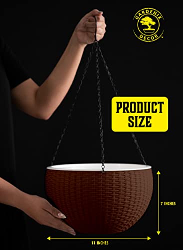 GARDENIX DECOR Self Watering Hanging Planter, 11'' Indoor, Brown, Coco Coir, with Water Level Indicator, Round, 1 Pack - color: Brown