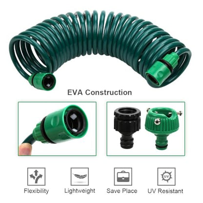 EVA Recoil Garden Hose 25ft - Includes 7 Pattern Spray Nozzle,Retractable Curly Water Hose (green) - color: Green