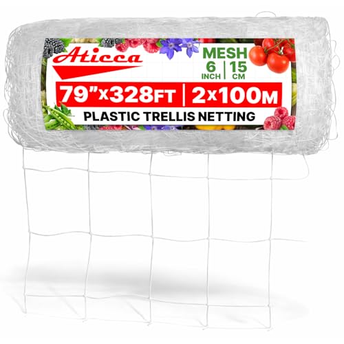 ATICCA 79 in x 328 FT Heavy Duty Plastic Trellis Netting 6-Inch Mesh, White - size: 79 in x 328 ft