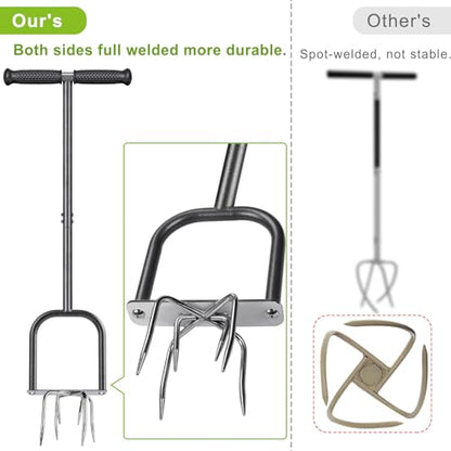 Dolibest Manual Twist Tiller, All-Steel Garden Claw Cultivator with 6 Curved Claws and Soft Rubber Handle, Hand Tiller Garden Claw for Gardening Bed and Plant Box (39'') - color: Manual Twist Tiller with D-Shape-2
