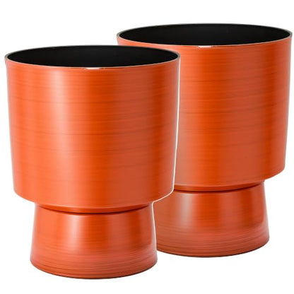 16.8" Planters for Outdoor Plants, Large Urn Flower pots S/2 - color: 16.8"-orange Linear Texture