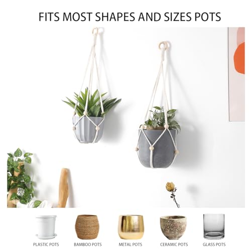Artilady Hanging Planter for Indoor Plants Adjust Bead Macrame Plant Hanger - color: White B