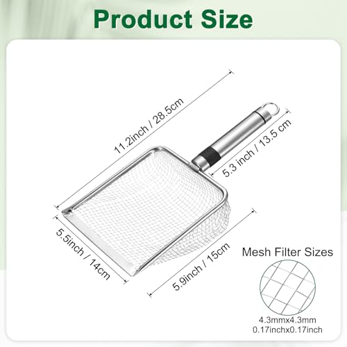 M METERXITY 1-Pack Gardening Soil Sifter, 4.3 mm Mesh Stainless Steel Sand Soil Compost Sieve with Stainless Steel Handle for Sand/Dirt/Rock Compost, Screen Potting Scoop [Silver Tone] - size: 4.3 mm