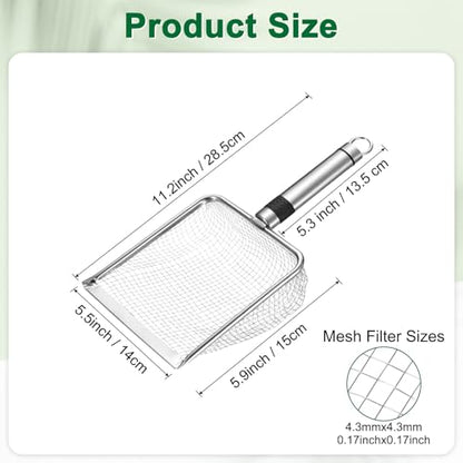 M METERXITY 1-Pack Gardening Soil Sifter, 4.3 mm Mesh Stainless Steel Sand Soil Compost Sieve with Stainless Steel Handle for Sand/Dirt/Rock Compost, Screen Potting Scoop [Silver Tone] - size: 4.3 mm