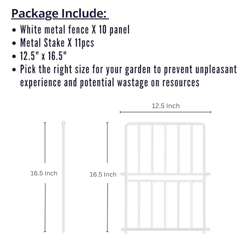 ShopLaLa Decorative Fence (10 Panels) 12.5in(L) x 16.5in(H) Rustproof White Metal Wire Fencing Animal Barrier for Dog, Flower Bed Edging for Landscape Fences for Yard Patio Classic Outdoor Decor - size: 10 Panels