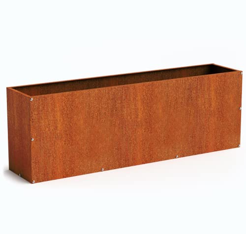 Corten Steel Rectangular Outdoor Planter Box, Rustic & Modern Farmhouse Design, Large Raised Metal Garden Bed for Commercial & Residential Use (48in x 10in x 16in) - size: 48in x 10in x 16in