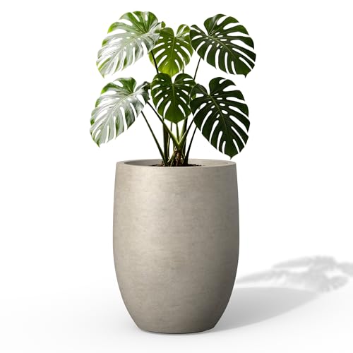 Kante Accent Round Curved Weathered Concrete Planter 12.6" Dia, Outdoor - color: Weathered Concrete, size: 16.5 Inch Tall