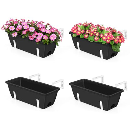 Railing Planter Box 4 Pack Hanging Balcony Planters with Adjustable Bracket - color: Black & White