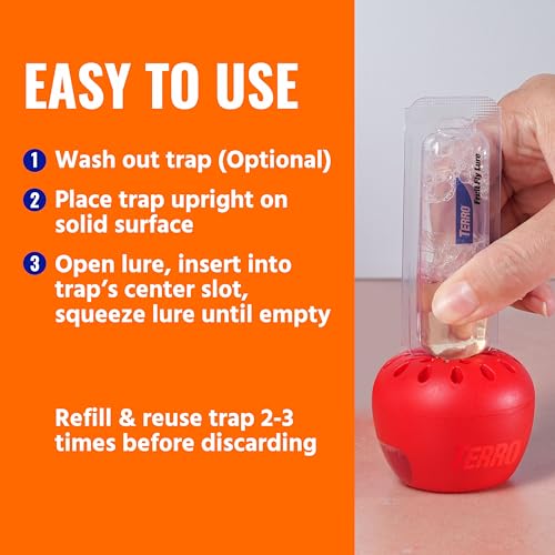 TERRO Fruit Fly Trap Refills, 4 Pack Liquid Bait Replacement for Home - size: 4 Lure Refills