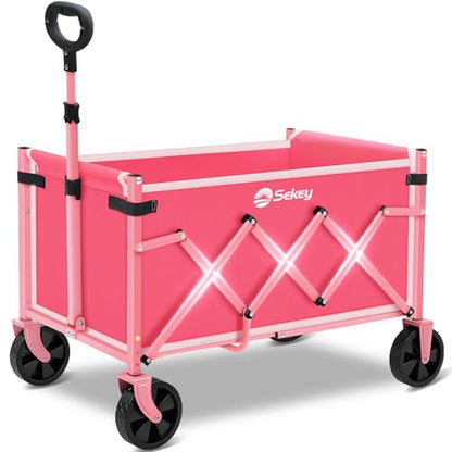 Sekey Lightweight Collapsible Wagon, 220 lb Capacity, Quick-Fold Cart - color: Pink, size: 220 lbs