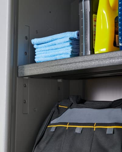 Rubbermaid Wall Mounted Storage Cabinet with Doors 150-Pound Capacity Gray Lockable Three-Shelf Cubbard for Tools/Car Accessories/Cleaning in Home/Garage/Outdoor Areas - size: Small