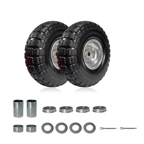 4.10/3.50-4 Solid Tire, 10" Flat-Free Hand Truck Wheels, Replacement for Garden Wagon & Yard Cart with 5/8" Axle, PU Puncture Proof, 2-Pack - size: 10"/3.50-4