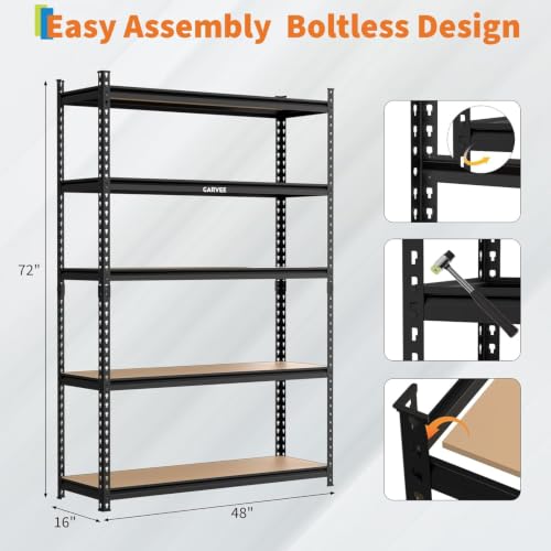 Heavy Duty 5-Tier Storage Shelves, 2204 lbs, 72"H x 48"W x 15.7"D - size: 72" H x 48" W x 15.7" D