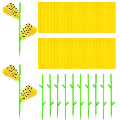 Fruit Fly Traps, 60 Pack Yellow Stick Traps, Fungus Gnat Traps, Plant Fly Stickers for Indoor and Outdoor Use Protect The Plant - color: Yellow-A, size: 60 Pack