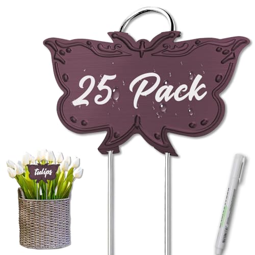 Metal Plant Labels, Waterproof Garden Sign 50Pack Purplish Red Tags - color: Purplish Red Butterfly, size: 25 PACK SUS 304 Garden Labels