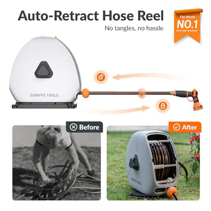 Giraffe Tools Ground-Mounted Retractable Garden Hose Reel, 5/8" x 92FT - color: 5/8 Inch, size: 92 FT