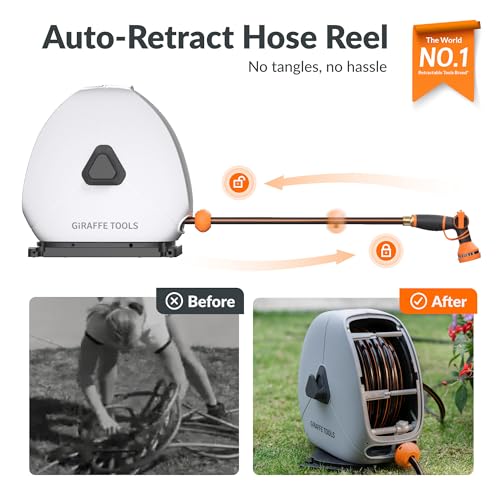 Giraffe Tools Ground-Mounted Retractable Garden Hose Reel,1/2" x 130FT - color: 1/2 Inch, size: 130 FT