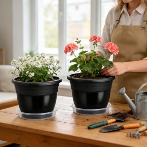 10 Pack 8 Inch Black Nursery Pots with Drainage Holes and Saucers - color: Black, size: 8 inch+10 trays