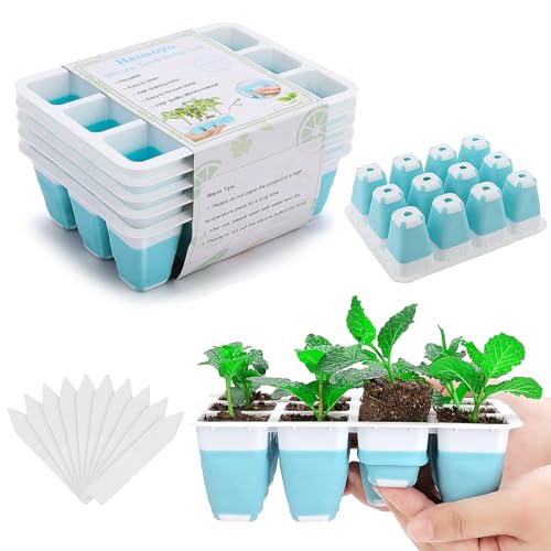 Hanaoyo 5 PCS Reusable Seed Starter Tray, 60 Cells Seed Starter Kit with Flexible Pop-Out Cells, Seedling Starter Trays for Seed Starter, Indoor Greenhouse Seeding Planting Growing - color: Blue-5 Pcs