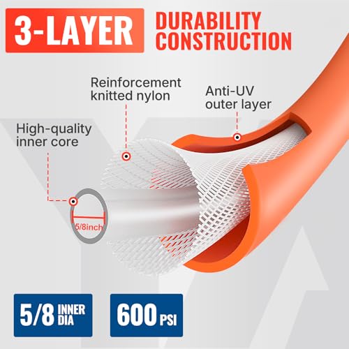YAMATIC Flexible Garden Hose 5/8" x 5ft, 360° Swivel Handle, Burst 600 PSI - color: Orange, size: 5' (feet) Male to Female with Swivel