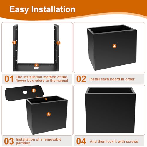 28"x12"x28" Galvanized Steel Planter Box, Large Metal Planter Box - color: Black, size: 28"L x 12"W x 28"H