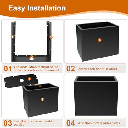 28"x12"x28" Galvanized Steel Planter Box, Large Metal Planter Box - color: Black, size: 28"L x 12"W x 28"H