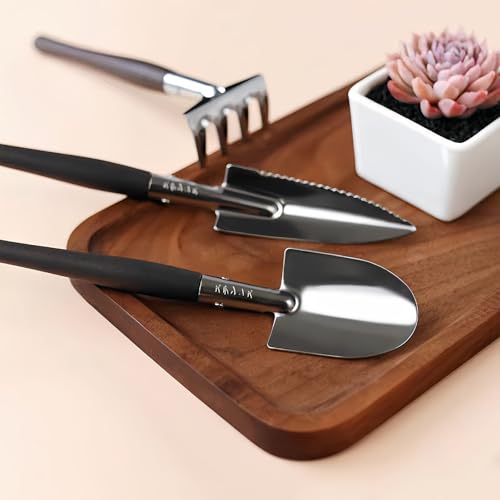 Mini Gardening Tool Set for Potted Plants, 3-Piece Indoor Plant Care Kit with Stainless Steel Shovel & Trowel, Precise Weeding and Transplanting Tools for Greenhouses