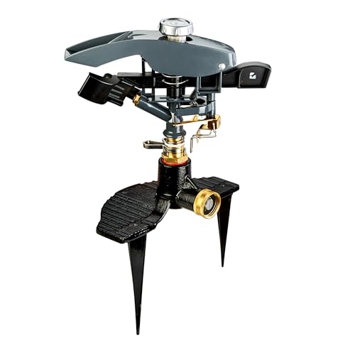 Heavy Duty Impact Pulsating Sprinkler 300004, Powerful Jet Reach 80 ft Diameter, 360° Range Control to Cover up to 5,000 Sq Ft for Farm, Lawn and Garden Irrigation, by New England Garden Tools