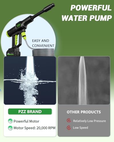 PZZ Portable Pressure Washer, 1100 PSI Cordless Power Washer with All-Copper Motor, Dual 21V Batteries, 17FT Hose & Storage Box, Battery Powered Cleaner for Car Detailing, Home, Garden, Patio