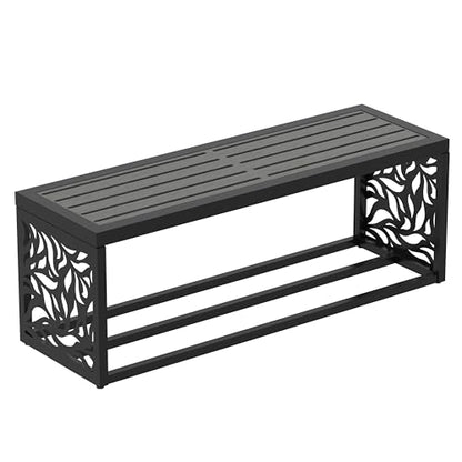 47" Outdoor Storage Bench, HDPE Seat, Steel Frame, Leaf - style: Willow leaves