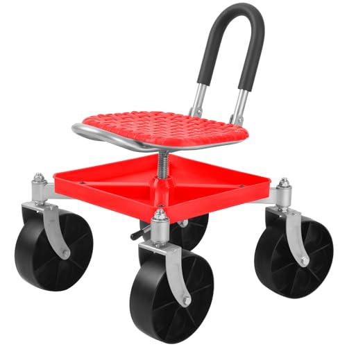 Garden Cart with Seat and Wheels, Red - color: Red