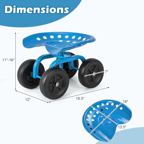 ERGOMASTER Garden Seat with Wheels, Adjustable Height & 360° Swivel, Iron Frame, Blue - color: Blue