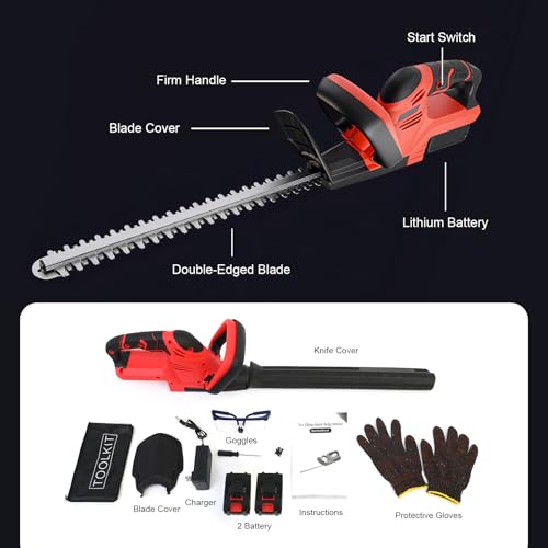 ALSO GO 22 Inch Cordless Hedge Trimmer with 2 x 3.0Ah Batteries - color: Dark Red