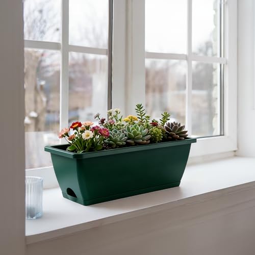 4 Pcs Hanging Flower Pots, 16.9 Inches Railing Planter Box, Green - color: Green
