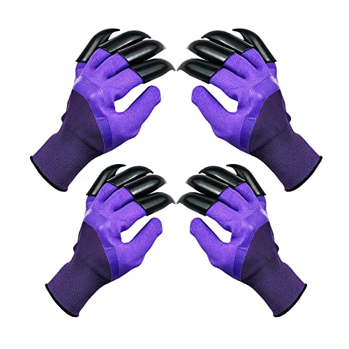DCCPAA Garden Gloves with Claws,Claw Gardening Gloves for Digging,Planting, Weeding, Seeding-Waterproof for Men and Women - color: 2 Purple