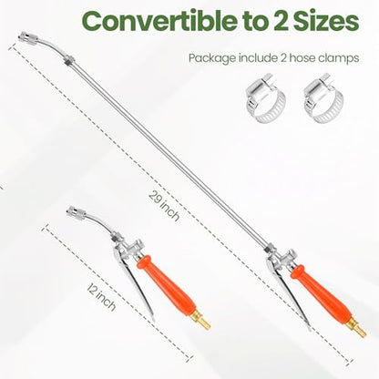 29" Sprayer Wand All Metal Replacement Sprayer Wand, Suitable for 1/2" Hose Quick Connector, 1/4" & 3/8" & 1/2" Brass Barb Spray Wand, Built-in Shut Valve Stainless Steel Spray Wand - color: 29" Sprayer Wand