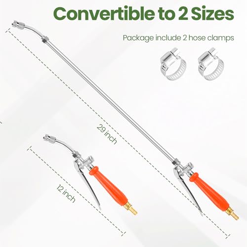 29" Sprayer Wand All Metal Replacement Sprayer Wand, Suitable for 1/2" Hose Quick Connector, 1/4" & 3/8" & 1/2" Brass Barb Spray Wand, Built-in Shut Valve Stainless Steel Spray Wand - color: 29" Sprayer Wand