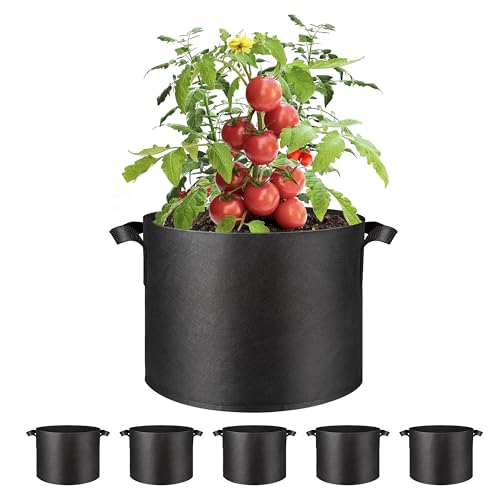 Simple Deluxe Grow Bags 5 Gallon 5 Pack Planter Pots with Handles, Thickened Nonwoven Fabric Aeration Cloth Bag, Heavy Duty Gardening for Tomoato, Potato, Vegetable, Herbs and Flowers, Black - color: 5 Pack, size: 5 Gallon