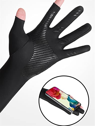 Inf-way UV Protection Armsleeves with Cut Finger Sun Gloves Men Anti-slip Fishing Driving Cycling Sports Cooling Long Sleeves - color: Blue