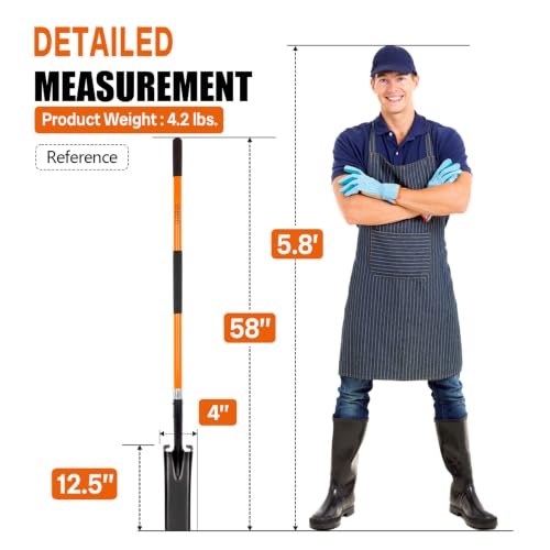 VNIMTI Trench Shovel for Clean Trenches, 4-Inch Trenching Shovel with Fiberglass Handle, 58 Inches