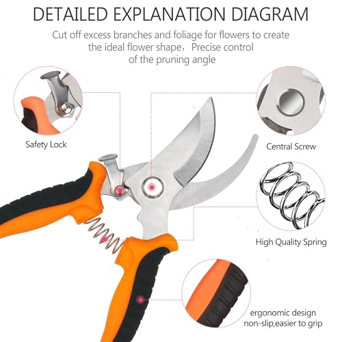 3Pcs Stainless Steel Garden Pruning Shears for Plants(Orange） - color: Orange